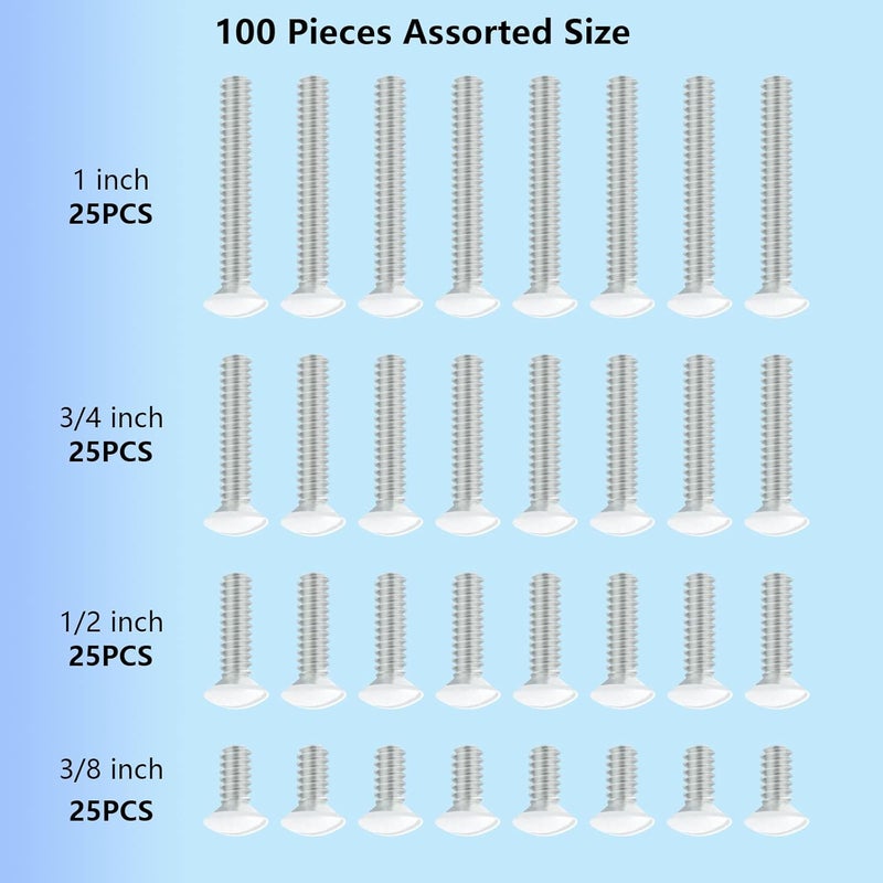 Taezn White Wall Plate Screws, 100 Pieces Outlet Screws 4 Length Sizes 6-32 Thread Switch Plate Screws Perfect Replacement for Outlet Cover and Light Plate - Image 3